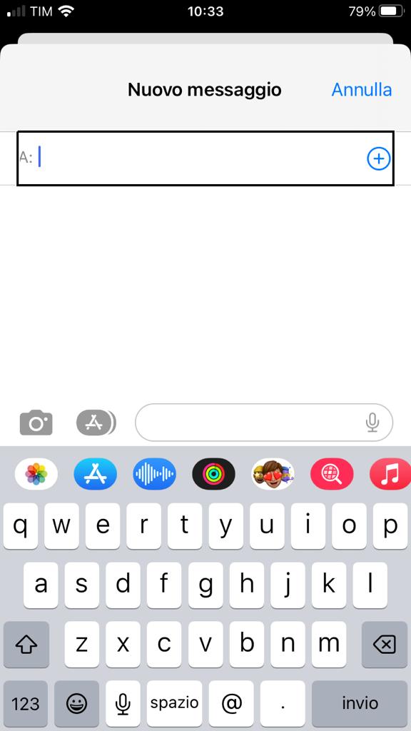 Schermata di composizione di un messaggio sms su Iphone